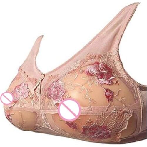 Lace See-Through Pocket Bra Sexy Floral Embroidery Underwear Insertable Pads for Silicone Breast Crossdress Mastectomy Ajusen