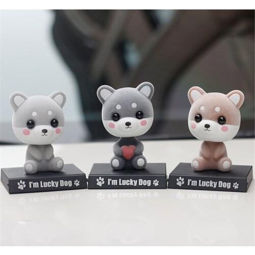 Cute Flocking Shiba Inu Shaking Head Doll Car Decoration Mobile Phone Hold Auto Interior Decoration Car Goods Accessories