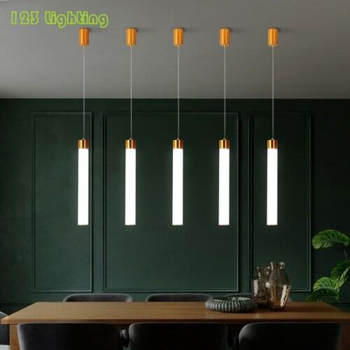 Minimalist White Cylinder Acrylic LED Pendant Lights Cord Adjustable Restaurant Coffee Shop Hanglamp Bedside Lamp Gold Metal