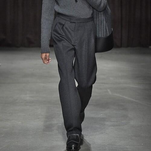 Mens woolen trousers 2020 autumn and winter new European and American show loose large size thickened straight-leg pants woolen