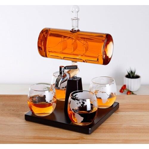 Whisky Decanter Set Glass Whiskey Container Set Creatives Sailing Shape with 4 Cup TS2 Wine container set