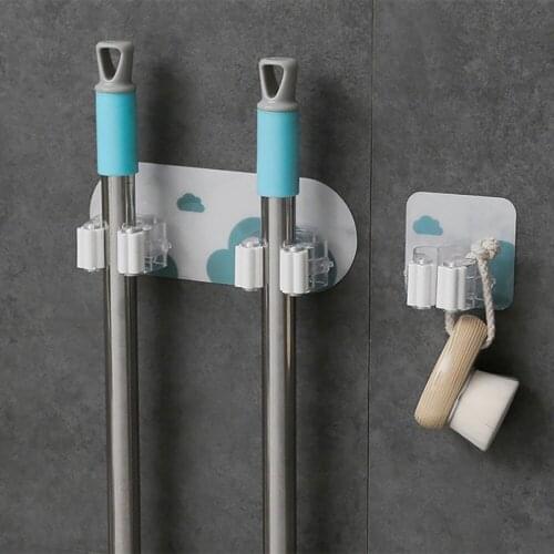 Wall Mounted Mop Holder Umbrella Brush Broom Organizer Hook Bathroom Mop Broom Hanging Rack Wall Hooks Accroche Balai Mural