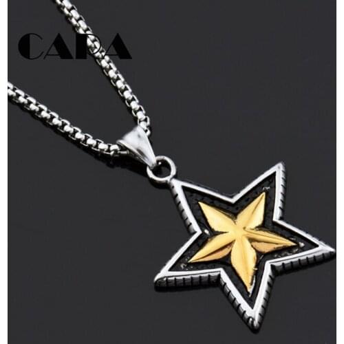 NEW Arrival Vintage 5 pointed star pendant necklace unisex 316L stainless steel fashion long chain charm necklace CAGF0323