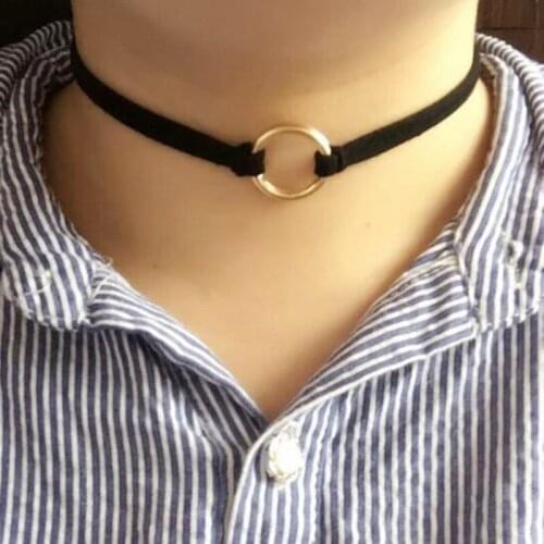 Nx183 New fashion Vintage Double layer Black plush rope alloy geometric Circle Chokers necklace Womens Jewelry Accessories