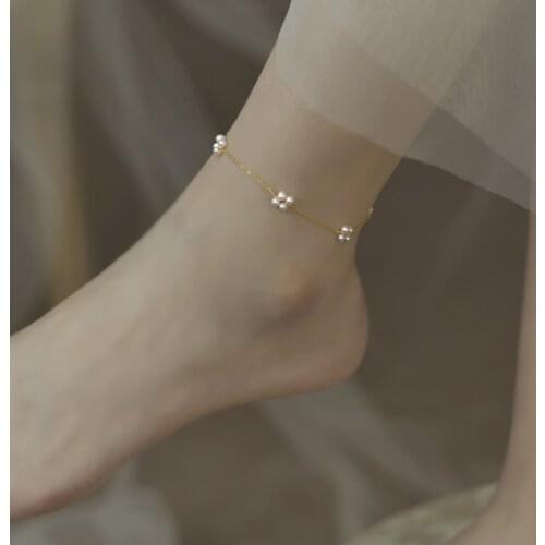 NYMPH Natural Freshwater Pearl Adjustable Anklet Handmade Creative Retro Style 14K Gold Injection for Women Fine Jewelry J1007