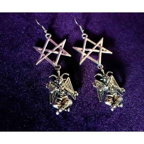 Pentagram Pendant with Baphomet Earrings,Unisex Jewelry,Punk Occult Jewelry