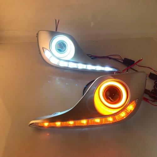 Osmrk fog lamp driving light assembly For Toyota Highlander cob angel eye led daytime running light turn signal blue night mode