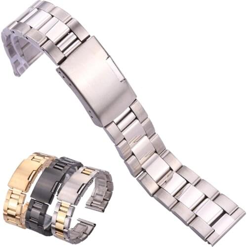 Solid Stainless Steel Watch Band Bracelet Straight End Strap 18mm 20mm 22mm 24mm Gold Silver Black Watchband Accessories