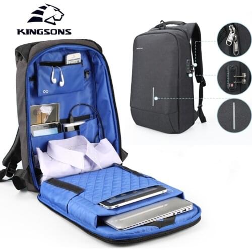 Kingsons Laptop Backpack Men Women 13 15 USB Chargin Anti-theft Lock Travel Backpack Phone Sucker School Bag Fashion Backpack