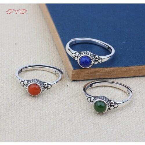 S925 sterling silver lapis lazuli and heather red live mouth ring female small and fashionable jasper open ring