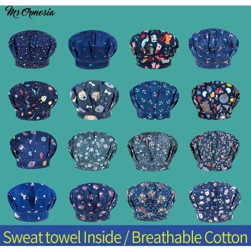 Fashion unisex breathable adjustable beauty salon work scrub hat cartoon printing scrub hat laboratory custom work hat wholesale