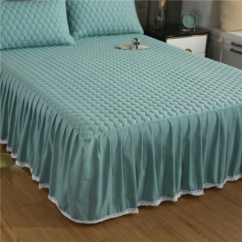 3PCS Quilted Dust Ruffle Bed Skirt Bedspreads Solid Color Bedding Set with Pillowcase Queen/King/Double Size Bed Sheets Cover