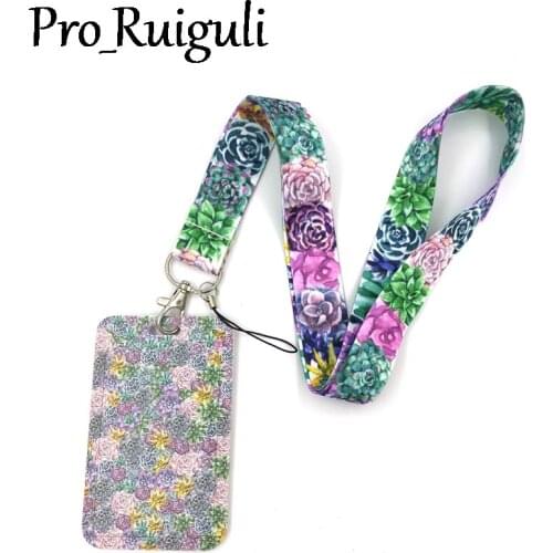 Succulent Plant Lanyard Credit Card ID Holder Bag Student Women Travel Card Cover Badge Car Keychain Decorations