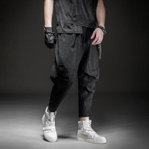 Free shipping New 2020 mens male black Original Design soul spring dark linen harem casual cropped pants BC201117108