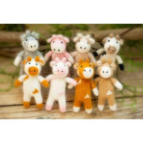 Newborn Photography Props Knit Cow Photo Toy Stuff Handmade Animal Doll Baby Studio Accessories