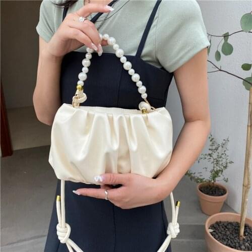 Online celebrity fashion fold underarm Lipstick Crossbody bag Pearl Novelty Shoulder handbag Korean leisure slung Satchels women