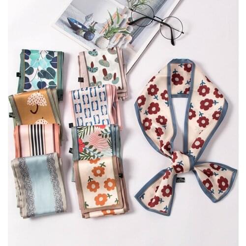 2021 Women Silk Scarf Print Luxury Double-layer Scarf Ladies Tie Ribbon Headband Small Silk Scarf Accessories Summer New Style