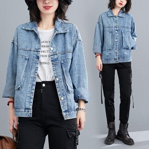 Distressed Washed Denim Coat Short Plus Size Womens Double Pocket Breasted Lapel Long Sleeve Cardigan Top Jeans Jacket Outwear