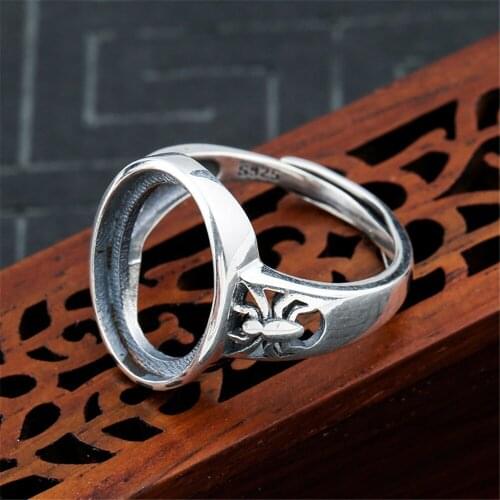 Ring Setting for 11x15mm Oval Cabochons Ring Blank Thai Sterling Silver Adjustable Ring Base with Carved Spiders JZ0046