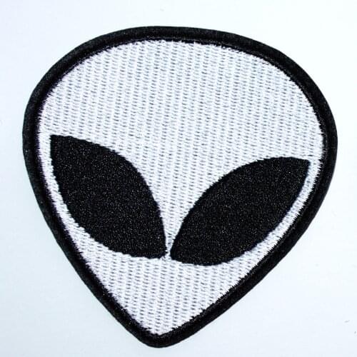 White HEAD ALIEN UFO FLYING ROSWELL AREA 51 APPLIQUE EMBROIDERED IRON ON PATCH ~ (Size is about 8.4 * 8.6 cm)