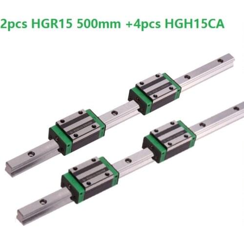 2pcs Linear Guide Rail HGR15 L 500mm And 4pcs HGH15CA Linear Narrow Sliding Blocks For CNC Router Parts