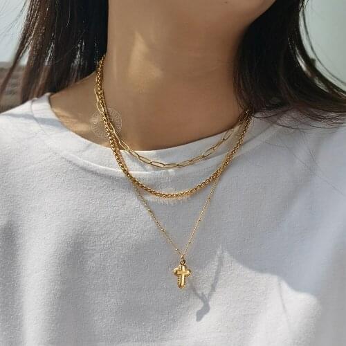 3pcs/set Vintage Multilayer Chain Necklace For Women Gold Color Stack Paperclip Wheat Satellite Link Choker Jewelry Party DDN253