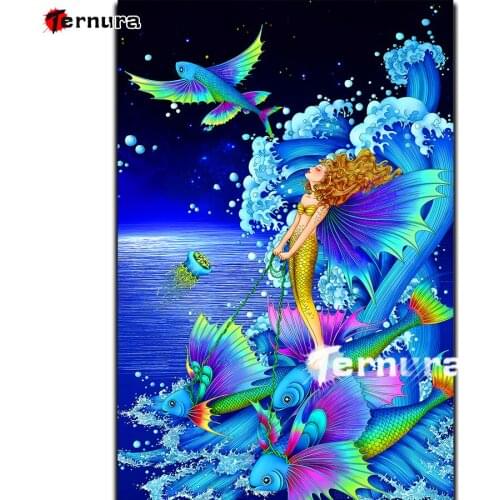 Fantasy mermaid diy full square round Diamond Painting Sea wave koi cross stitch 5D Diamant mosaic rhinestones embroidery Decor