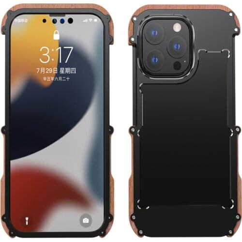 For iPhone 13 12 11 Pro Max 12 Mini X XR XS Max Aluminum Frame Back Shell For iPhone 6 7 8 Plus Wood+Metal Shockproof Cover