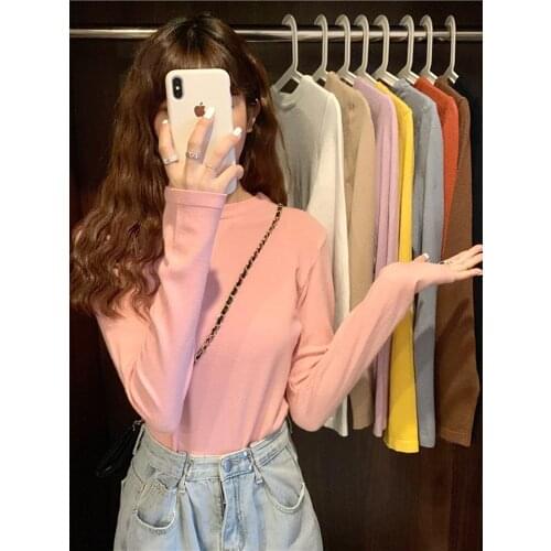 White Low Neck Sweater Womens Autumn And Winter Slim Long Sleeve Top