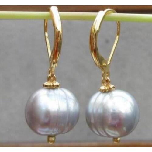 Free shipping huge AAA 10-11mm White Baroque Pearl Earrings 14K/20 YELLOW HOOK