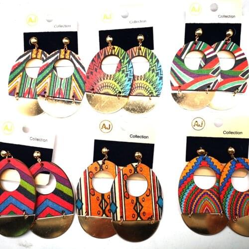 Free Shipping!african pattern Gold Wooden stud earrings