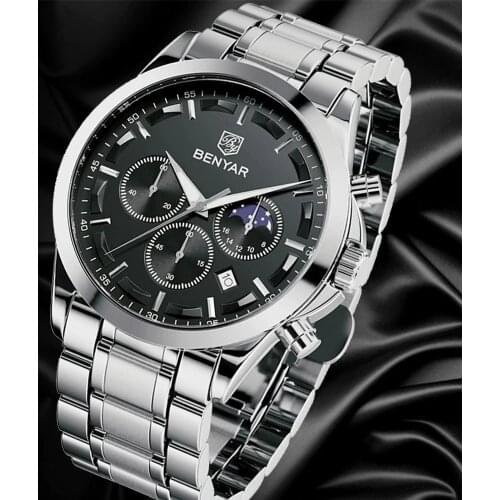 BENYAR Top Brand Luxury Business Sports Waterproof Watch Stainless Steel MenS Chronograph Watch Quartz Clock Relogio Masculino