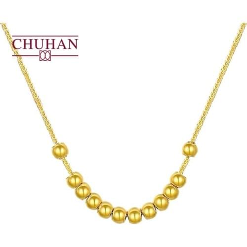 CHUHAN 18k Gold Smile Necklace AU750 Womens Jewelry Fashion Simple Small Gold Bead Transfer Bead Gold Necklace Fine Jewelry