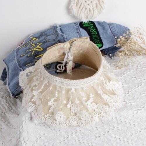 Baby Summer Sun Hat With Bow Hat Big Brim Empty Top Straw Hats Girls Lace Design Princess Beach Hat Bonnet Temperament Outdoor