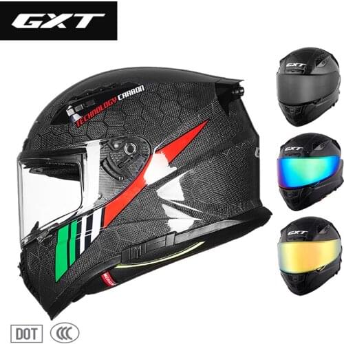 GXT Carbon Fiber Motorcycle Full Face Helmet Motorbike Riding Helmet Anti-fog With Double Lens Casco Moto DOT Approved