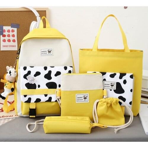 5Pcs/set Canvas Laptop Backpacks Women School Bags for Teenage Girls 2021 High Quality Book Bag Students Travel Backpacks