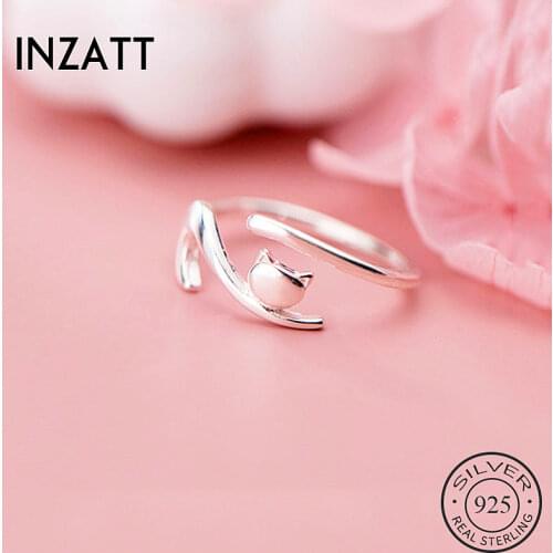 INZATT Real 925% Sterling Silver Cat Adjustable Ring For Fashion Women Party Minimalist Fine Jewelry Cute Accessories 2020 Gift