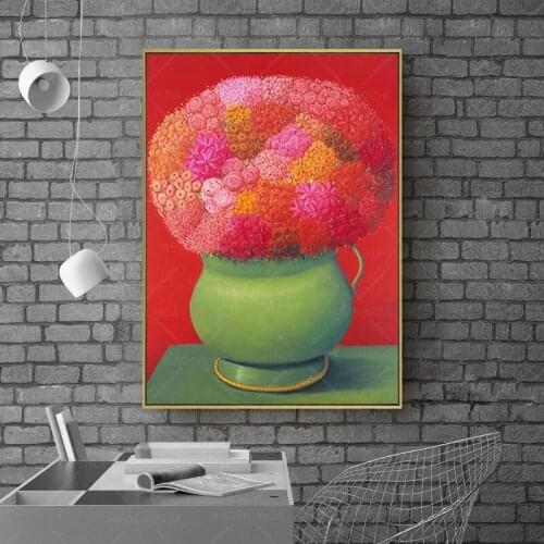 Famous Fat Art Safflower Canvas Paintings By Fernando Botero Red Flowers Posters and Prints Living Room Wall Art Picture Decor