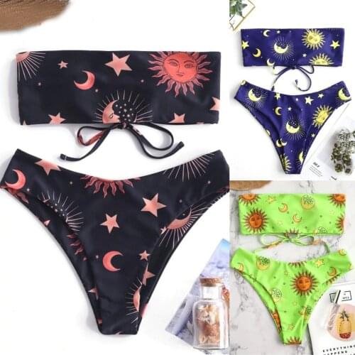 Bikinis Set Women Sexy Swimwears Swimsuit Tube Top Star Print Beachwear Sexy Womens Swimsuit Bather Swimwear Biquini Beach L613
