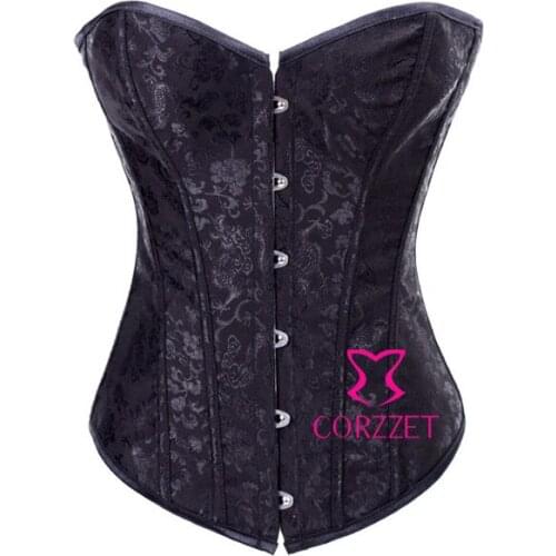 New Jacquard Black Satin Pin Up Corset Bustier Tops Women Shaper Sexy Lingerie Corselet Outerwear Overbust Corsets And Bustiers