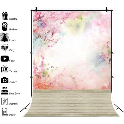 Laeacco Pink Watercolor Dots Marble Wall Pattern Wood Floor Baby Portrait Photography Background Photo Backdrop For Photo Studio