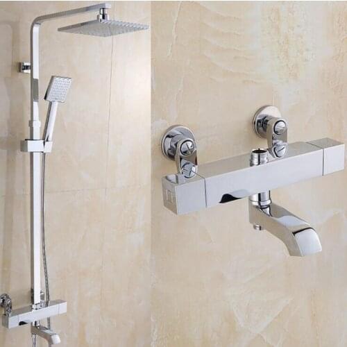 Brass shower faucet thermostatic mixing valve, Bathroom thermostatic shower faucet shower head, Wall mounted shower faucet mixer