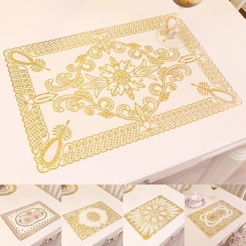Hot Lace PVC Gold Plastic Table Place Mat Pad Cloth Cup Wedding Dining Tea Coffee Coaster Placemat Mug Doily Drink Kitchen