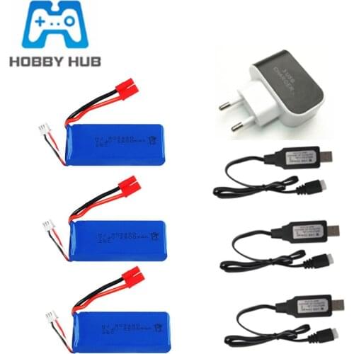 7.4v 2500mAh Lipo battery and 3Usb Charger Set for Syma X8C X8W X8G X8 RC Drone Parts 7.4V 903480 Battery for Wltoys 12428 12423