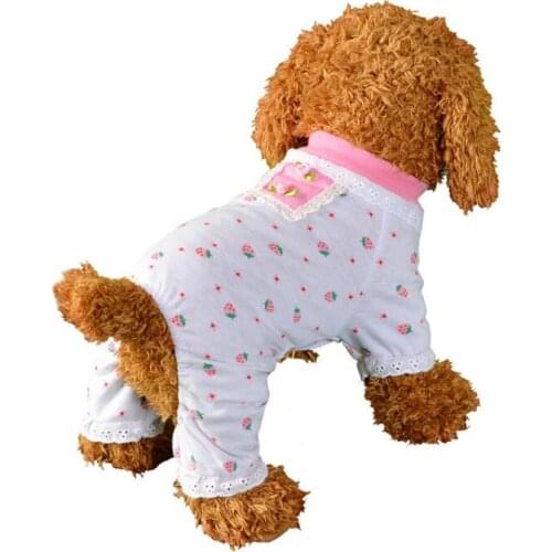 Cute Strawberry Dog Pajamas Cotton Dog Jumpsuit Pyjama Chihuahua Yorkie Puppy Clothing Yorkshire Poodle Pomeranian PetOutfit