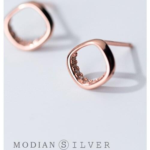 MODIAN New 3 Color Hollow Out Square Stud Earring for Women Fashion 925 Sterling Silver Simple Geometry Ear Studs Fine Jewelry