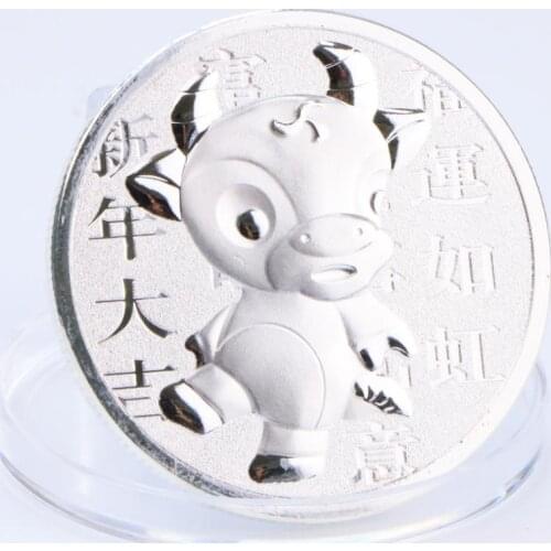 Non Magnetic 2021 New Year Gifts The Year Of Ox Silver Coin 1oz Chinese Lucky Bull Cattle Commemorative Coins монета год быка