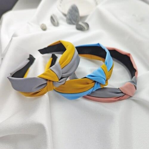 Solid Color Splicing Headband Lady Knot Hair Hoop for Women Cotton Fabric Cross Girls Hairband Hair Accessories FG106