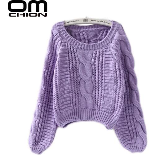 OMCHION Pull Femme 2019 Autumn Winter Twist Soft Women Sweaters And Pullovers Lantern Sleeve Short Sweater Loose Jumper SW96