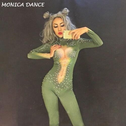 Sexy Stage Bodysuit Sparkling Crystals Stones Jumpsuit for Singer Christmas Celebrate Nightclub Performance Stage Costume Outfit